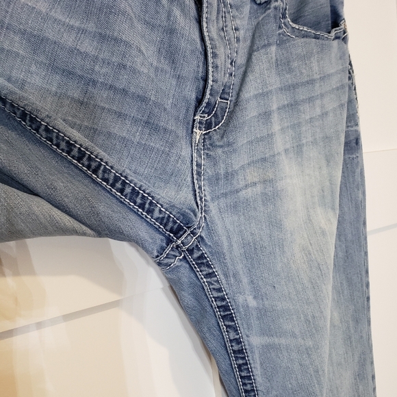BKE Seth Jeans Size 38 X 30.5 High Rise Lightwash Straight Leg Whiskering Fading - Picture 7 of 16
